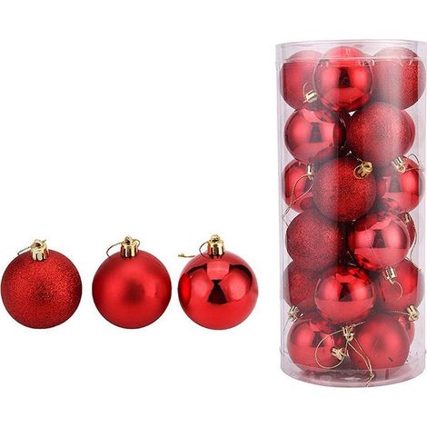 Set mit 24 mehrfarbigen Weihnachtskugeln aus Kunststoff, 4 cm, Christbaumschmuck, rot (1/5)
