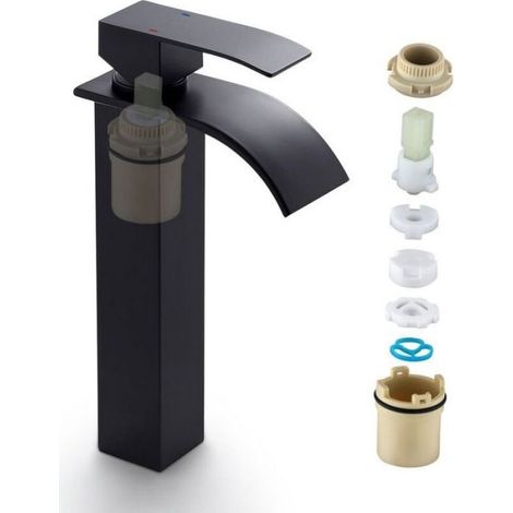 Robinet cascade noir - Nosheir - Mitigeur lavabo - Design moderne - Laiton robuste - Cascade haut bec (1/4)