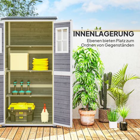 Abri de jardin outillage double fenêtre kit d'ancrage toiture bitume 91x69x192 cm bois pin gris clair
