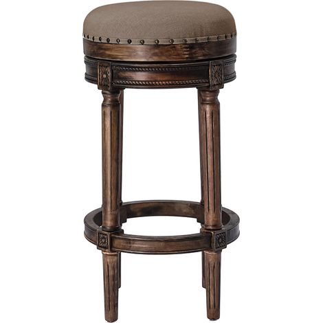 Barstuhl Vintage aus Holz, gepolsterter Barhocker mit Leinenbezug, Küchenhocker und Tresenhocker, 120 kg (1/2)