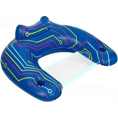 Flotador inflable en forma de U para piscina con portavasos, reposacabezas y asiento de malla, tumbona duradera para adultos ideal para fiestas de piscina en verano. (1/5)
