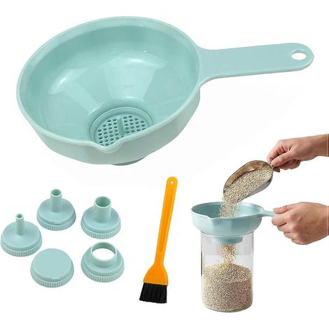 Ensemble 4 entonnoirs cuisine plastique alimentaire + 2 passoires ouverture large, pour remplissage bouteilles (1/5)