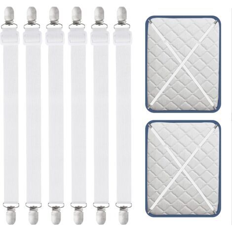 6-teiliges Set Spannbettlaken-Spannvorrichtungen, 55–250 cm verstellbar, geeignet für Bettlaken, Matratzen, Bügelbretter oder Sofas, Weiß