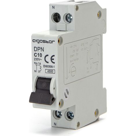 Aigostar Interruptor Automático Magneto Térmico, 1P+N, 10A, Curva C, 74mm x 17.8mm x 81mm, Blanco (1/5)
