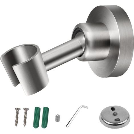 Support de Douche, Support Douche en Acier Inoxydable, Rotation Sphérique pour Ajuster Support Douche Mural, Installation Perforée, L'angle peut Être Ajusté Selon les Besoins (1/4)