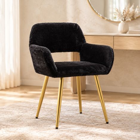 Silla de comedor de piel sintética negra con reposabrazos y patas de acero OKMYHOME (1/5)