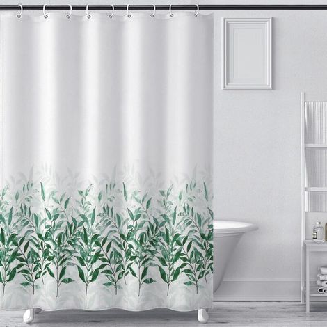 1 Rideau Douche 240x200 Plantes, Polyester Imperméable, Avec 16 Anneaux, Poids Bas, Pour Baignoire Salle De Bains (1/5)