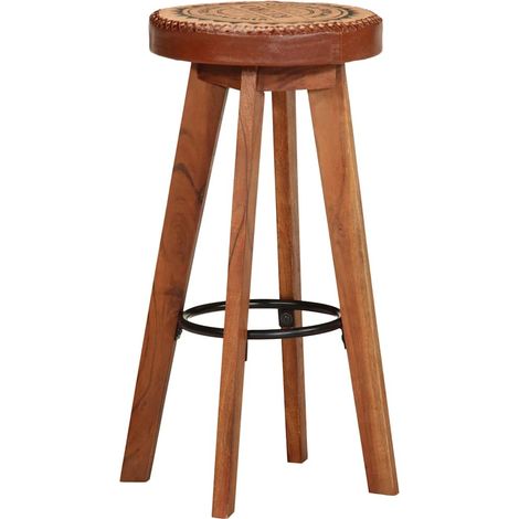 vidaXL Taburetes de cocina 2 uds cuero auténtico madera maciza acacia (1/2)
