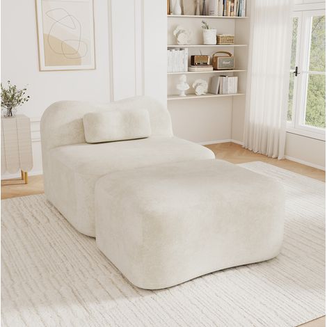 Sofá modular sin estructura con otomana, espuma 32D, terciopelo beige DESVIAE (1/5)