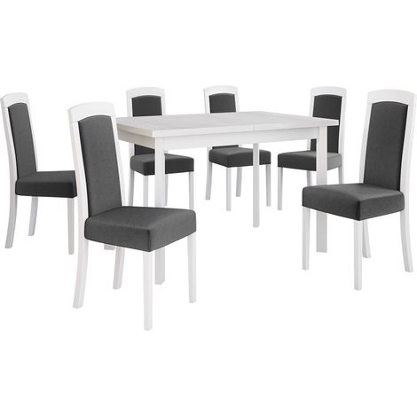 Conjunto de mesas y sillas para comedor Victorville 351, Blanco, 78x80x120cm, Diámetro: 0, Número de asientos: 6, Estilo: Contemporary