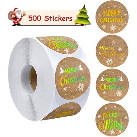 Weihnachtsaufkleber - Nicht spezifiziert - 500 Stück - Kraftpapier - Rund - 2,5 cm
