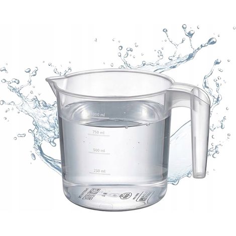 Pichet en plastique avec doseur de 1 L, gradué et muni d'une poignée pour liquides de cuisine (1/5)