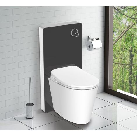 Schwarzglas Sanitärmodul für Stand-WC inkl. Betätigungsplatte (1/4)