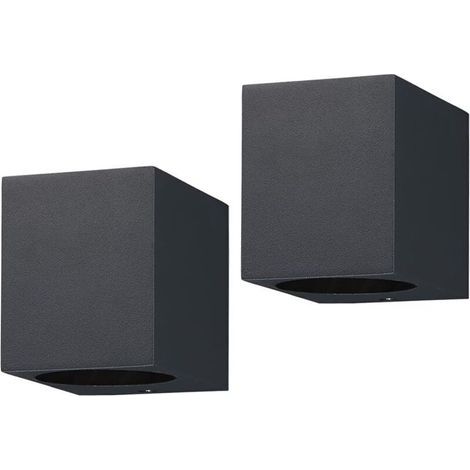 Set of 2 Outdoor Wall Lights, Anthracite Grey GU10 Aluminum Downlights, IP44 Waterproof Outdoor Light Fixture for Garden, Courtyard, Patio, Balcony, Terrace, Garage (1/4)