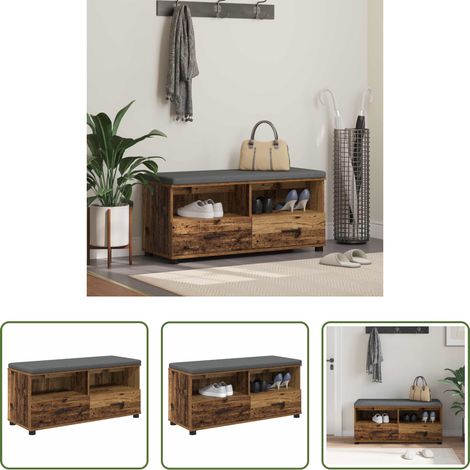 vidaXL Sitzbank -  Flurbank mit Kissen mit Schubladen Altholz 100 x 38 x 46 cm (1/5)