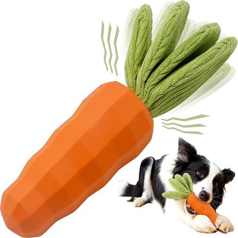 Jouet pour chien en caoutchouc naturel, en forme de carotte, parfumé au lait, pour le nettoyage des dents. (1 pièce) (1/5)