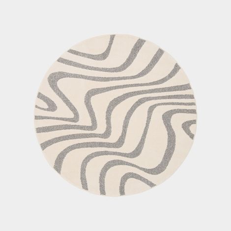 Tapis rond de salon en relief - Belle-île - Vagues grises et crème - Ø 160 cm (1/5)