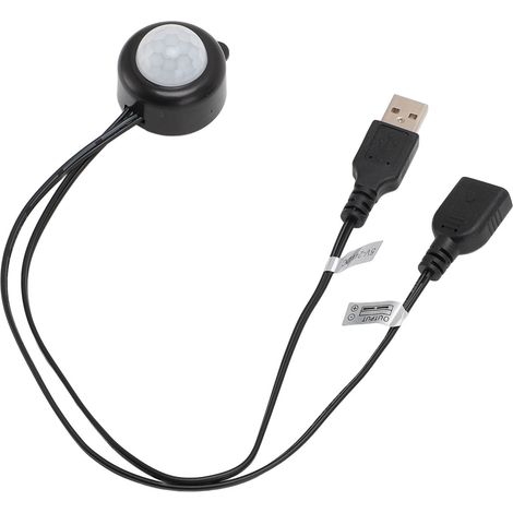 Capteur infrarouge PIR à détection de mouvement, interface USB, Plug and Play, 5 V à 24 V CC, contrôleur de lumière, noir (1/5)