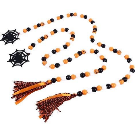 Guirlande de perles Halloween 2 pièces, décoration rustique colorée en bois pour arbre, mur et ferme. (1/5)