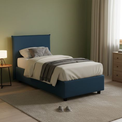 Talamo Italia Einzelbett Brunella, Containerbett mit Stoffbespannung, 100% Made in Italy, Frontöffnung, inklusive Matratze Cm 80x190, Blau (1/5)