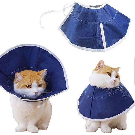Collier conique pour chat, en tissu non tissé doux, style élisabéthain, ajustable, pour la convalescence après une opération, afin d'empêcher le léchage et les grattages de tête et prévenir les récidi (1/5)