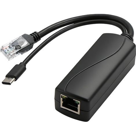 Type C PoE Splitter 5V 3A, Splitter Poe avec RJ45 Port, 48V vers USB-C 5V 3A 15W, Support IEEE 802.3af/at et 10/100Mbps, Compatible avec Raspberry Pi 4B/4B+ Maison Connectée, Prêt à l’Emploi (1/5)