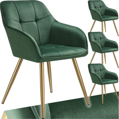 Lot 4 chaises de salle à manger avec aspect velours capitonné vert/or