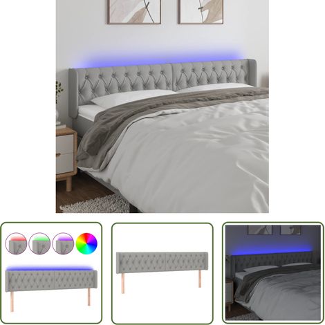 The Living Store Tête de lit à LED Gris clair 203x16x78/88 cm Tissu - Tête De Lit Led - Têtière De Lit - Éclairage Led - Têtière Rembourrée - Décoration Chambre (1/5)
