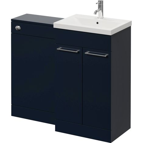 Napoli 390 Deep Blue 1000mm 2 Door Vanity Unit Toilet Suite with Glide Basin - 1000mm - Chrome 160mm HandleWithout Kingston Toilet Pan