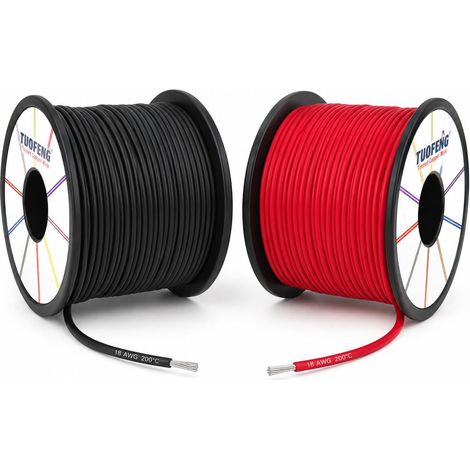Fil Électrique 20 AWG Fil de Silicone Flexible Fil Toronné Calibre 20 Bobine de Câble en Cuivre Étamé 61 Mètres Noir et 61 Mètres Rouge (1/5)