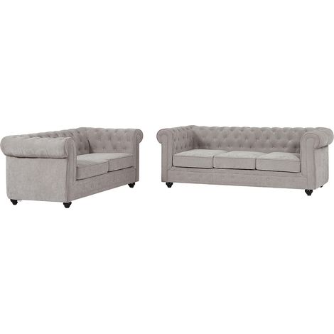 Divani 3 posti e 2 posti in tessuto grigio CHESTERFIELD