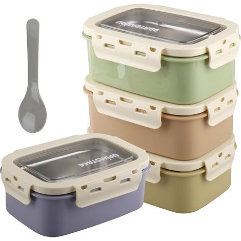 Lot de 4 Boîtes à Déjeuner en Acier Inoxydable avec Couvercle Boite Alimentaire Inox 18 x 12,5 x 7cm Boîte Bento Hermetique Convient au Micro-ondes (1/5)