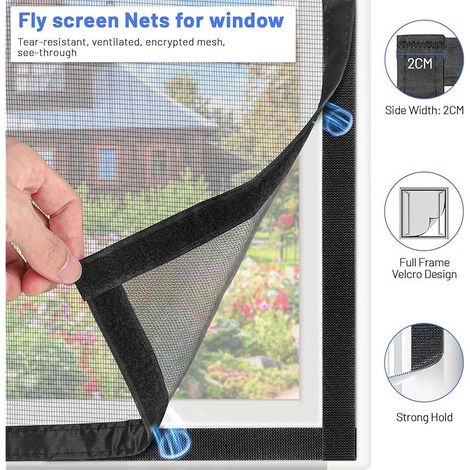 Fenster-Moskitonetz 80 x 100 cm, transparentes Moskitonetz für Balkontüren und Garten, innovative Selbstklebebefestigung, kein Bohren oder Schrauben erforderlich – Schwarz (1/4)