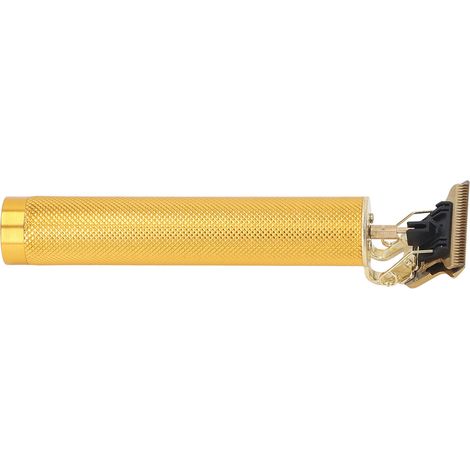 Professioneller kabelloser Haarschneider mit T-Klinge aus Aluminiumlegierung, wiederaufladbar, goldfarben. (1/4)