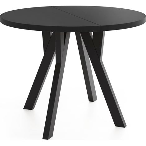 Runder Ausziehbarer Esstisch im Loft-Stil – Platzsparender Tisch für Esszimmer mit Schwarzen Holzbeinen – Schwarz – 100 bis 200 cm