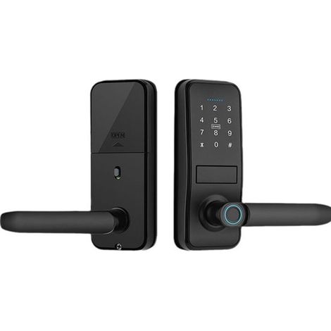 Serrure de porte intelligente, accès sans clé, poignée de porte noire mate, clavier électronique, empreinte digitale, clavier tactile, biométrie, Bluetooth (1/5)