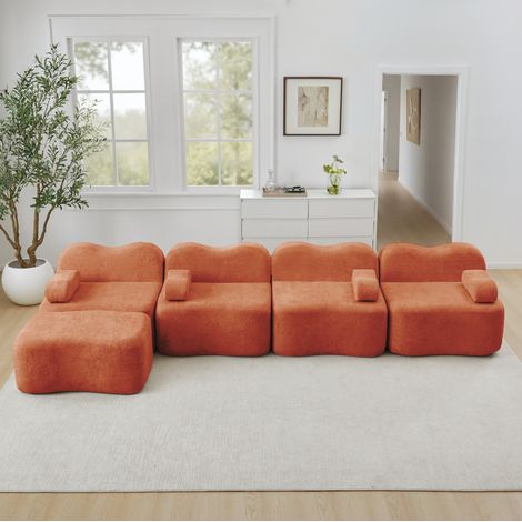 Canapé d'angle modulable 4 places velours orange OKMYHOME (1/5)