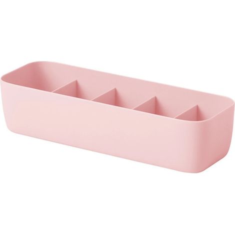 Boîte de rangement pour chaussettes empilable en plastique, cinq compartiments, rose, pour la chambre à coucher (1 pièce) (1/2)