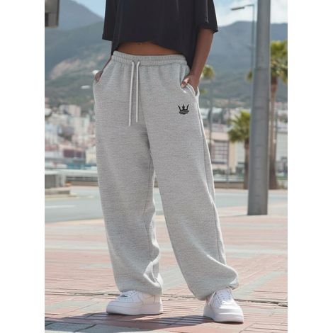 Pantalones deportivos holgados para mujer Jigga Wear, gris claro, logo bordado, cord贸n ajustable, talla XS (1/4)