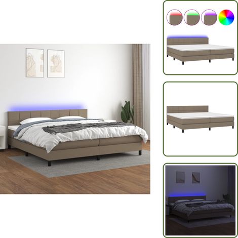 Sommier à lattes de lit et matelas et LED Taupe 200x200cm Tissu - Sommier Tapissier - Lit Plateforme - Lit Avec Led - Matelas À Ressorts Ensachés - Têtière Ajustable (1/5)