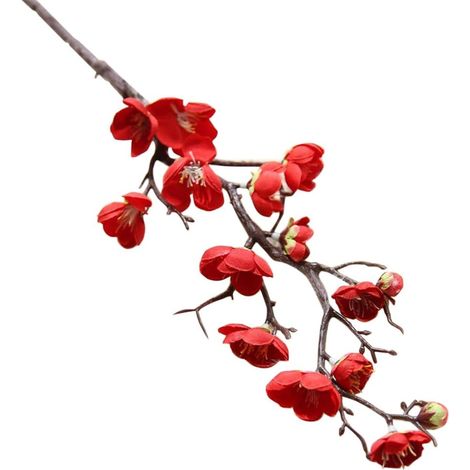 SUREH Lot de 5 fleurs artificielles de prunier rouge à longue tige, imitations de fleurs de cerisier en plastique, branches, fleurs artificielles en soie, couleur pêche-AquaForge (1/5)