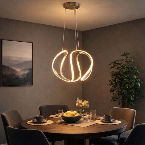 Lampada a sospensione a LED dimmerabile grigia a sospensione a soffitto, illuminazione curva per camera da letto da pranzo