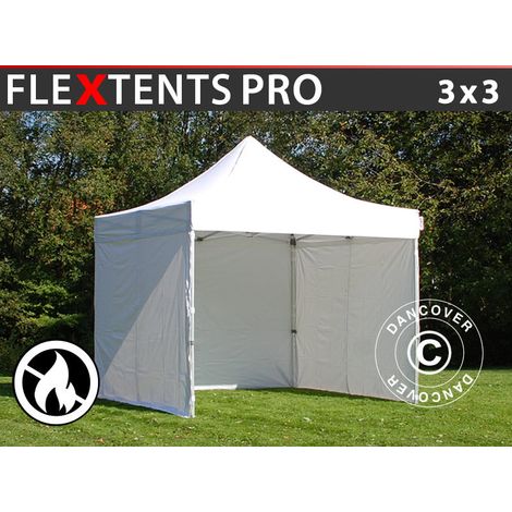 Pop up gazebo FleXtents PRO 3x3 m White, Flame retardant, incl. 4 sidewalls