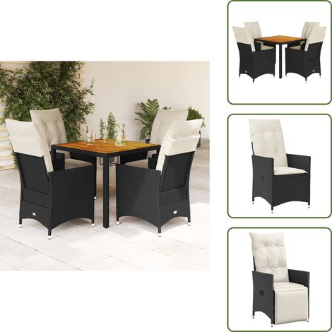 The Living Store 5-tlg. Garten-Essgruppe mit Kissen Schwarz Poly Rattan - Gartengruppe - Gartenmöbel - Esstisch - Relaxsessel - Lounge Sessel (1/5)