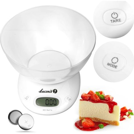 Bilancia da cucina elettronica con ciotola, precisione, 5 kg/1 g, LCD, Łucznik PT-2019