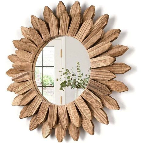 Tuserxln – Miroir mural rond en bois 30 cm – Verre argenté poli sans distorsion – Décoration murale rustique pour salon et chambre