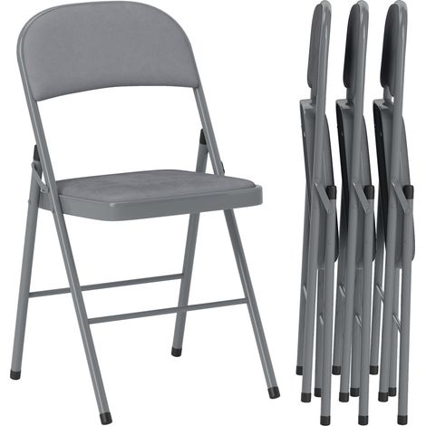 Lot de 4 chaises pliantes RYAN velours gris clair (1/5)