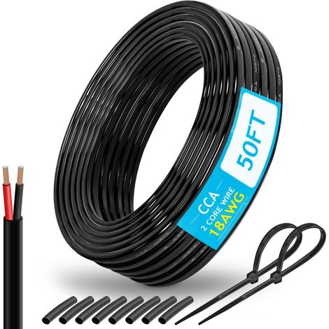 Câble électrique de calibre 18 - 2 fils - 16 m - 18 AWG - PVC CCA - Câble flexible basse tension 12 V - Pour câblage automobile, lampe et bateau (1/5)