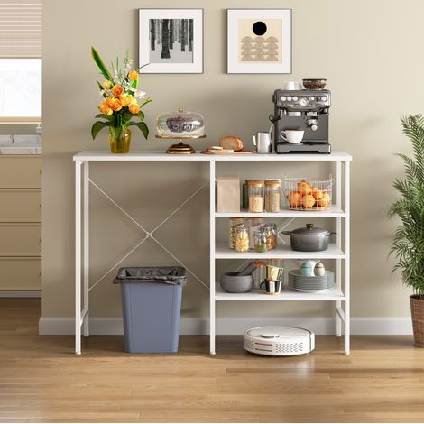 Tavolo organizer 120x40x85.5 cm bianco in MDF e metallo con ripiani modulari e piedini regolabili (1/5)
