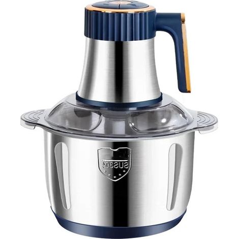 Electric meat grinder, 500W/5 speeds, large 5L capacity stainless steel grinding bowl, food processor (blue)